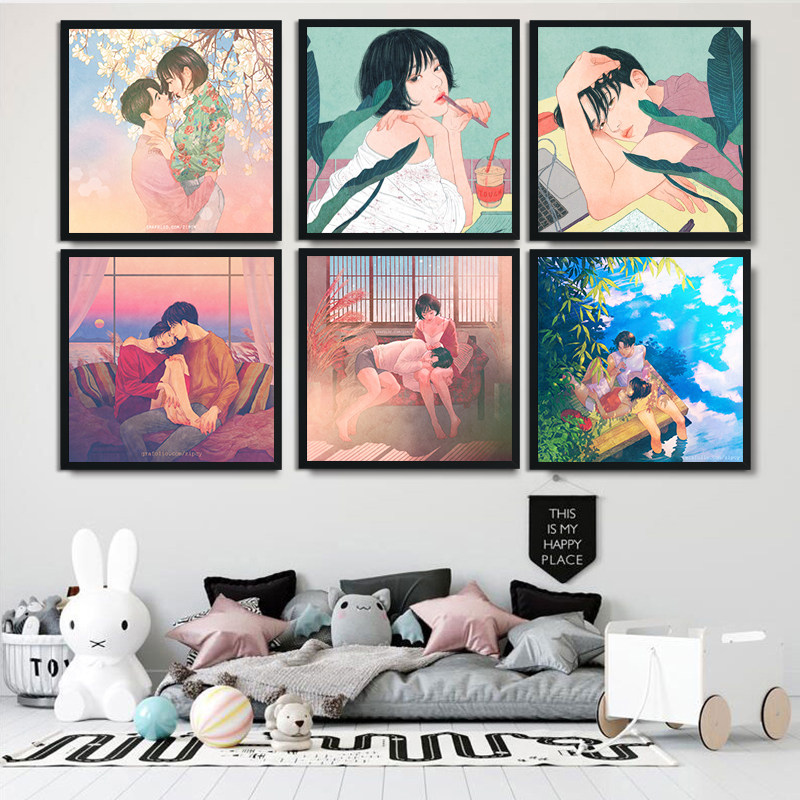 梁世恩风唯美小清新壁画客厅卧室温柔挂画情侣恋人情趣酒店装饰画