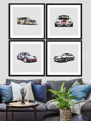 Porsche Sports Car Poster Wall Art Jdm Modified Car Car Wash Shop Trendy Children's Room Gaming Room Decorative Painting