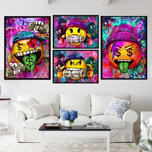 涂鸦笑脸恶搞美金艺术装饰画潮牌工作室酒吧奶茶客厅现代抽象挂画