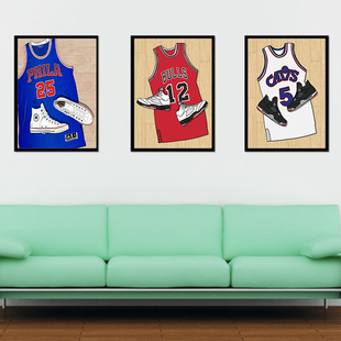 潮牌运动服装店鞋店装饰画乔丹AJ鞋科比篮球服卧室灌篮高手挂画