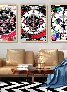 涂鸦劳力士手表装饰画名表店钟表行专柜背景墙壁画名贵腕表挂画