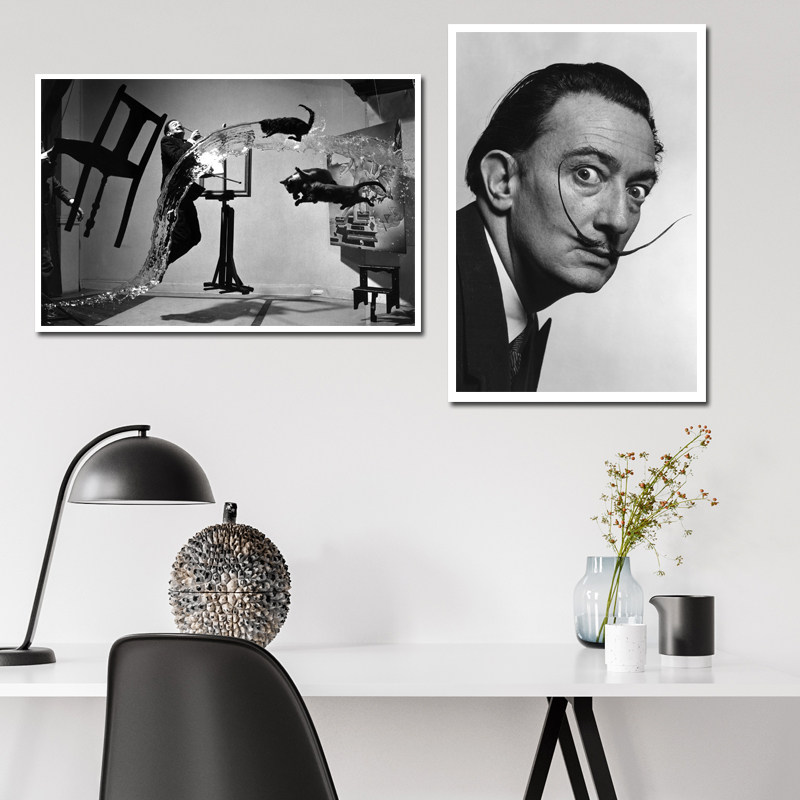 萨尔瓦多达利超现实风挂画工作室黑白人物摄影风格样板间装饰画