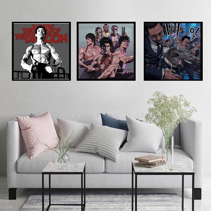 武术馆拳馆健身房散打拳击馆装饰画李小龙马东锡肌肉男励志风挂画