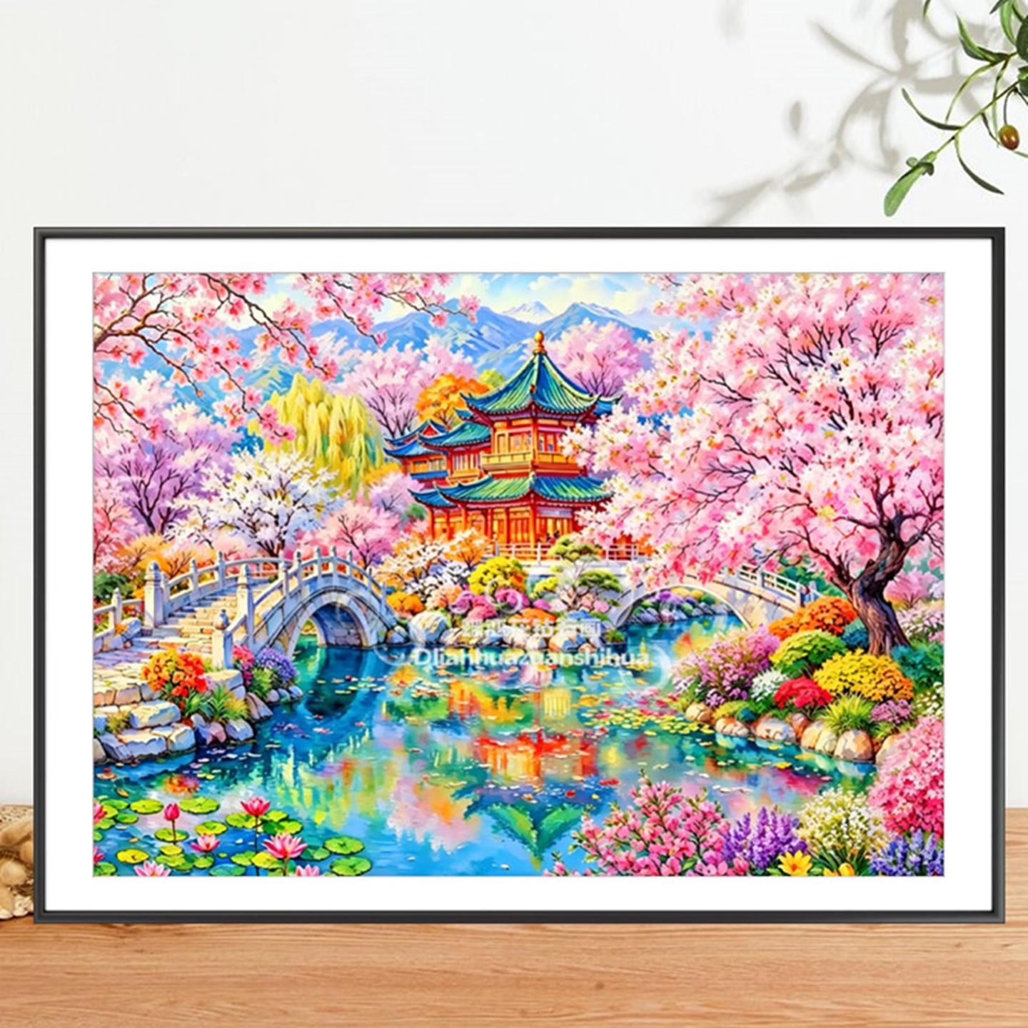 古风风景花园亭台楼阁方钻钻石画图片