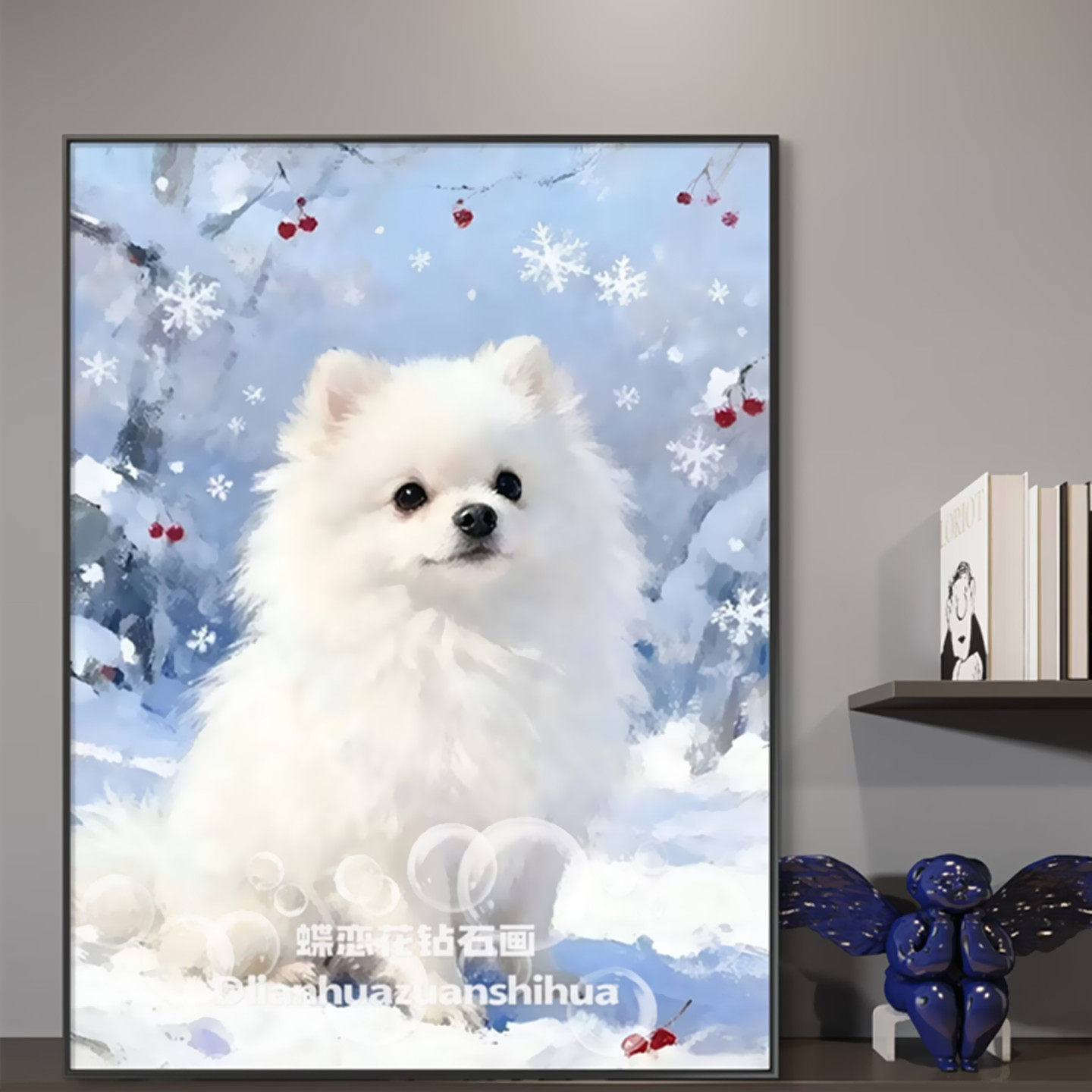 diy可爱雪地宠物小狗博美犬钻石画方钻圆钻手工贴钻画十字绣新款