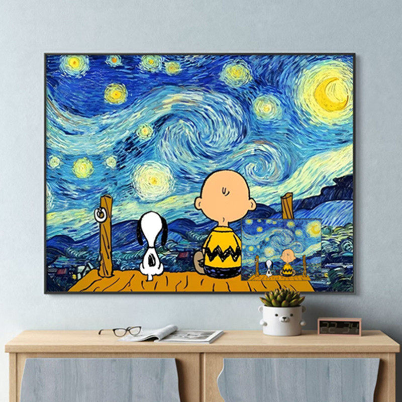 卡通梵高星空小狗钻石画十字绣