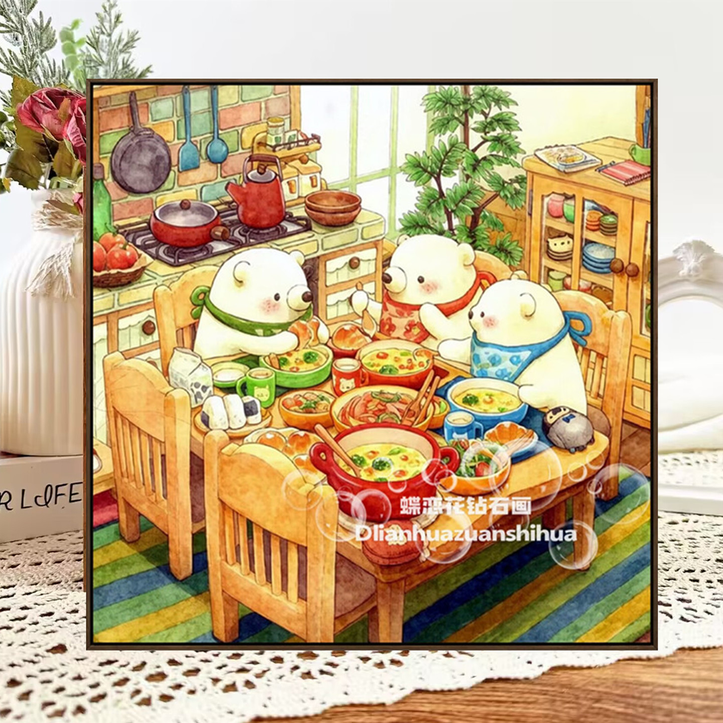 小白熊一家钻石画方钻满绣十字绣