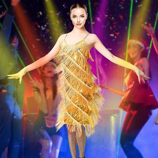 现货复古吊带流苏连衣裙1920s盖茨比亮片晚礼服舞会表演服装