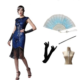 亚马逊盖茨比爆款 1920S复古欧美电影礼服裙 流苏编织亮片连衣裙