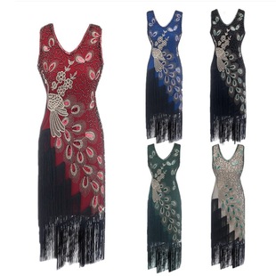 宴会晚礼服 1920S复古亮片连衣裙流苏钉珠时尚 新款 盖茨比服装