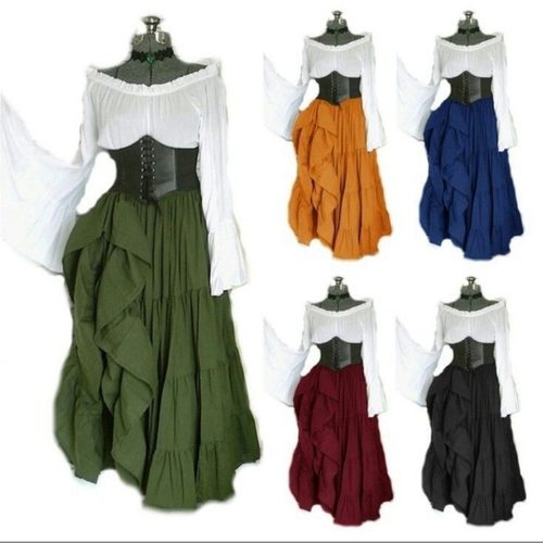 2025wish新款party欧美长袖连衣裙女性文艺复兴时期的中世纪服饰