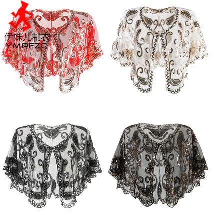 1920s盖茨比晚礼服 复古钉珠 亮片短披肩 爆款欧美女装配件