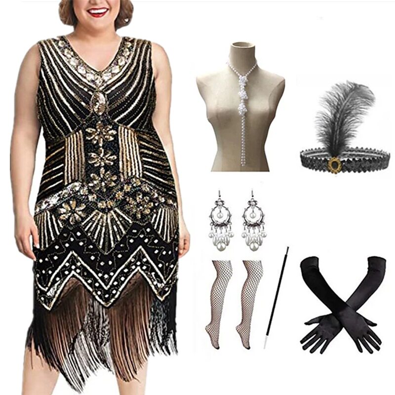 欧美女装1920S复古盖茨比亮片流苏连衣裙聚会舞裙年会派对晚礼服