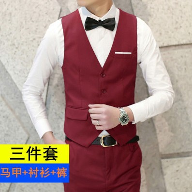 结婚伴郎团礼服三件套夏季薄款马甲套装男商务休闲马甲背心工作服