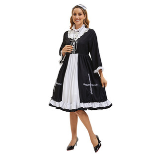 万圣节cosplay角色演出服装 亚马逊白黑修女连衣裙 十字女仆装