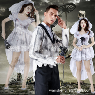 Bride演出服 血腥成人Ghost 万圣节服装 恐怖情侣鬼新娘cosplay服装