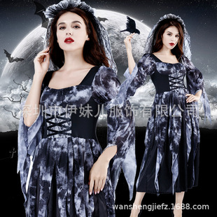 化妆舞会演出服 bride 万圣节薄纱阴间惊悚黑色乌鸦鬼新娘 Ghost