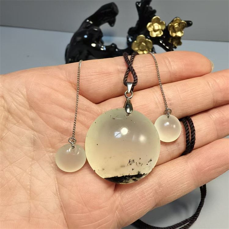 天然玉石岫玉岫岩玉水墨丹青吊坠挂件项链锁骨链耳坠耳环三件套