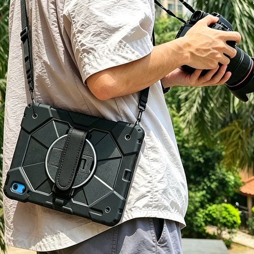 适用8.3 10.2 10.9 11寸iPad硅胶背带防摔保护套Air手带挂绳保护壳13寸Pro2024平板电脑挂绳防摔套支架套笔槽