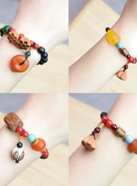 复古民族风手链女原创设计2022新款配饰手串檀木珠手链简约手饰品