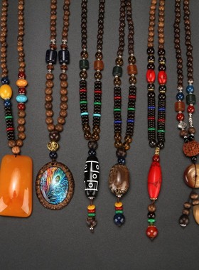 毛衣链木质吊坠项链衣服配饰