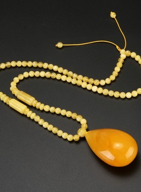 长款百搭大气风蜜蜡棉麻毛衣链