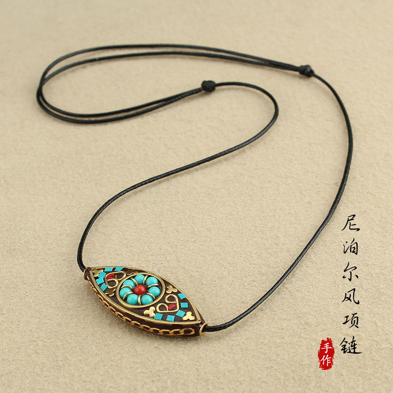 民族风项链复古文艺百搭毛衣链女长款挂件锁骨链装饰简约棉麻配饰