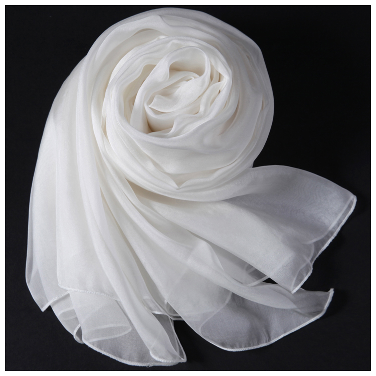 2021新款真丝围巾春秋冬季超大桑蚕丝巾海边防晒披肩沙滩巾纯白色