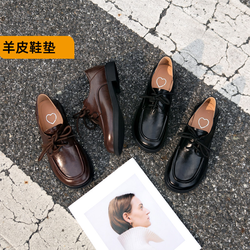 大丫丫大码女鞋牛皮系带深口单鞋图片