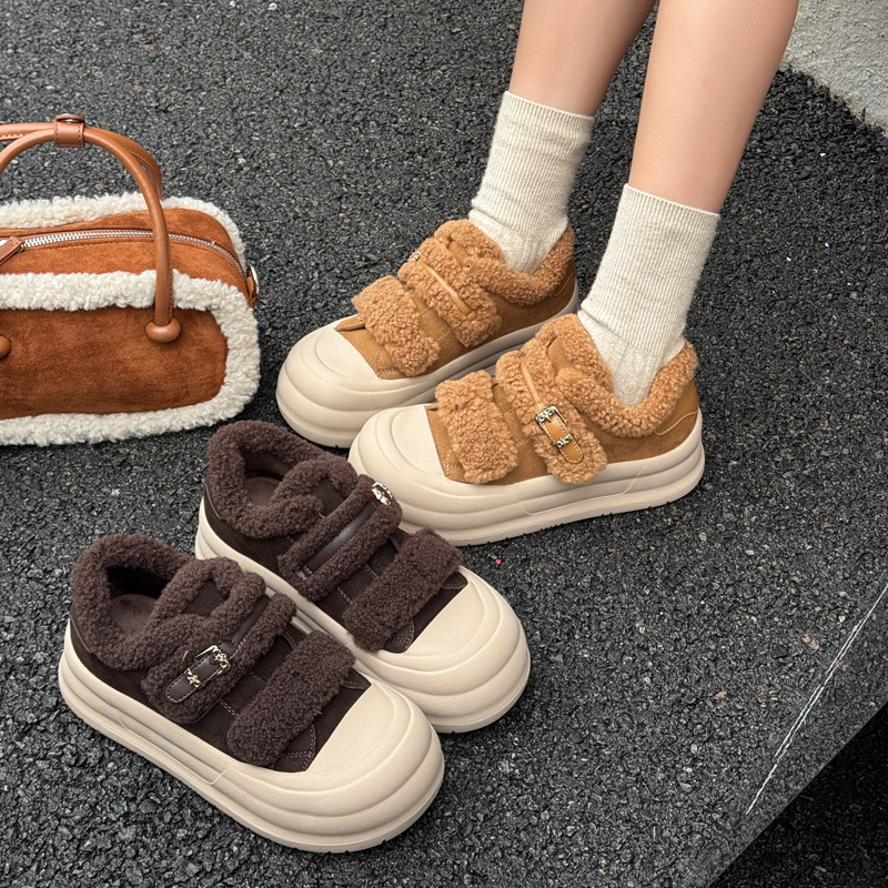 大丫丫大码女鞋厚底百搭保暖棉鞋