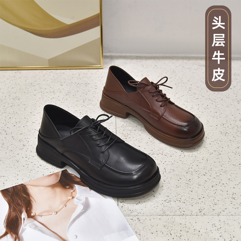 大丫丫大码女鞋低跟英伦风休闲鞋