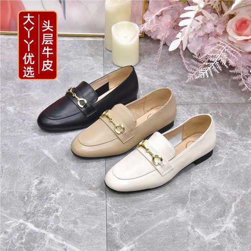 大丫丫大码女鞋头层牛皮低跟单鞋