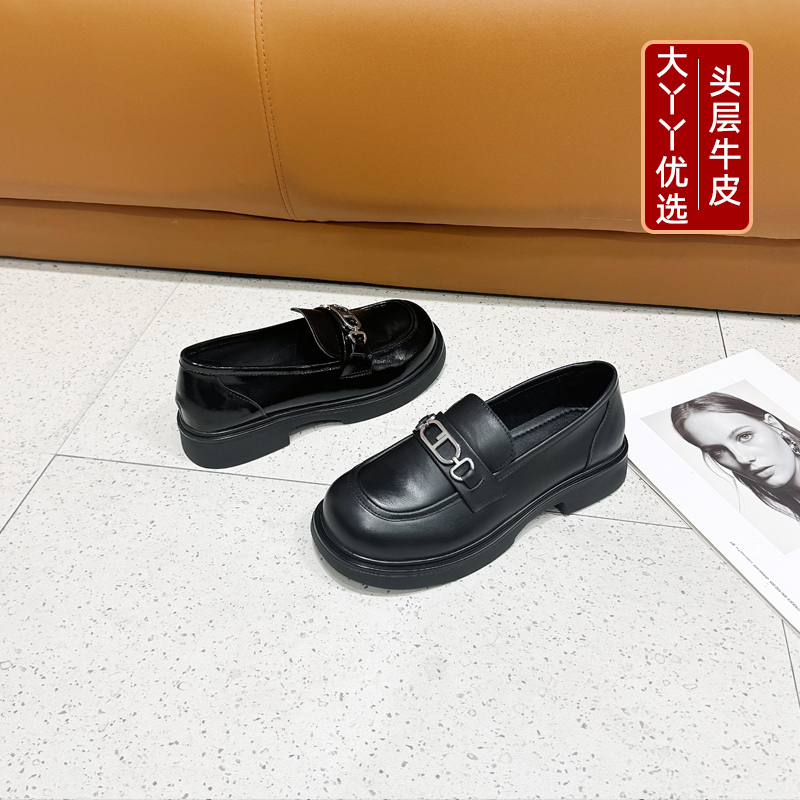 大丫丫大码女鞋头层牛皮乐福鞋