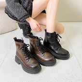 宽胖脚肥大码 软面皮厚底休闲马丁靴28889 43加绒2024冬季 女鞋