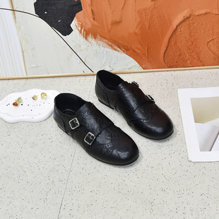 宽胖脚肥大码女鞋41-43乐福鞋2026春季新款英伦风羊皮单鞋261006