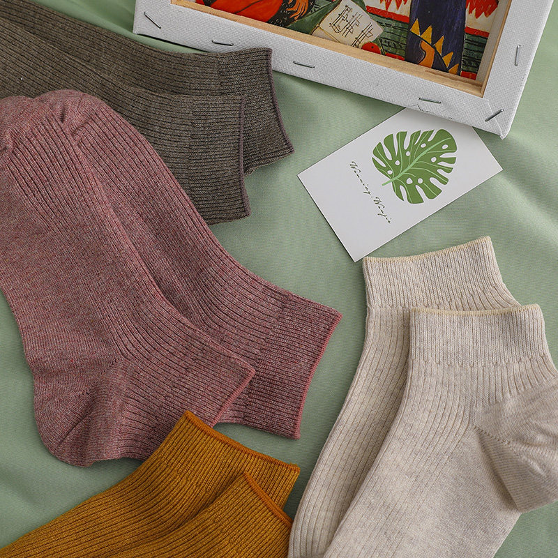 3袜子女短袜无骨缝合纯棉春夏季薄款日系简约纯色黑色韩版低帮百搭