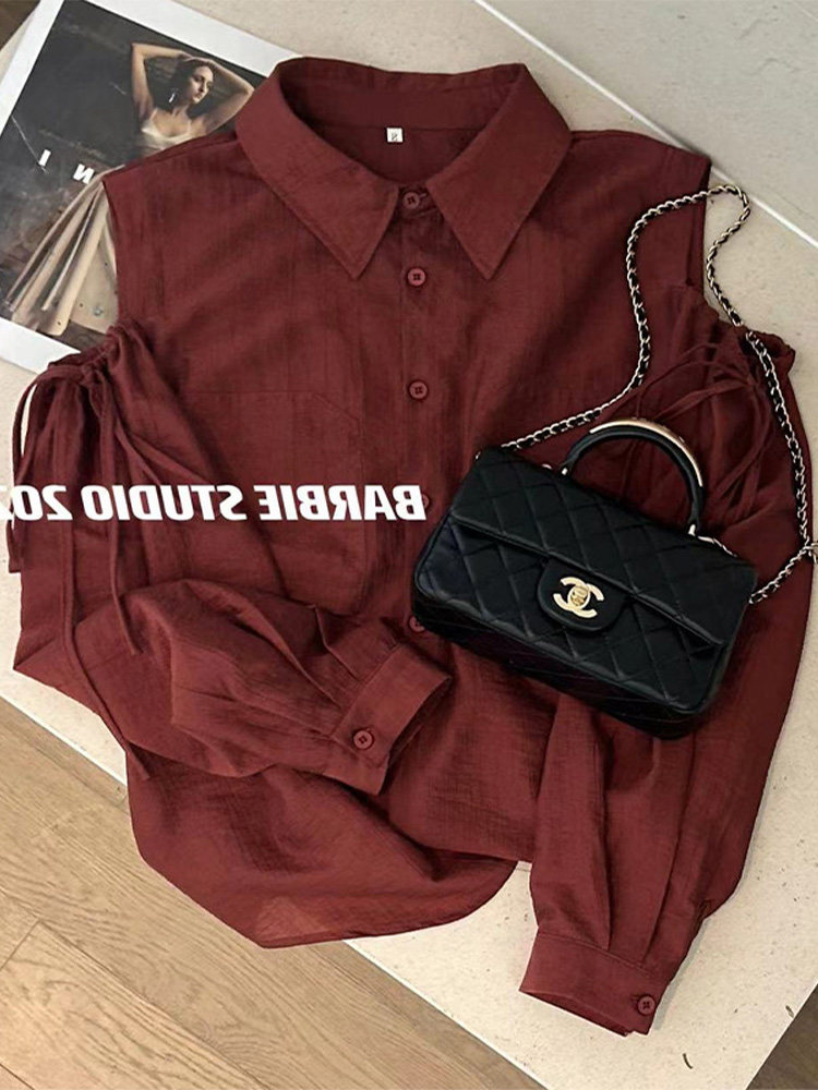 KK·STUDIOS BEST PICKS PRE-AUTUMN OFF-THE-SHOULDER TIE SHIRT WOMENS HIGH-END DESIGN SENSE LONG-SLEEVED CHIC TOP