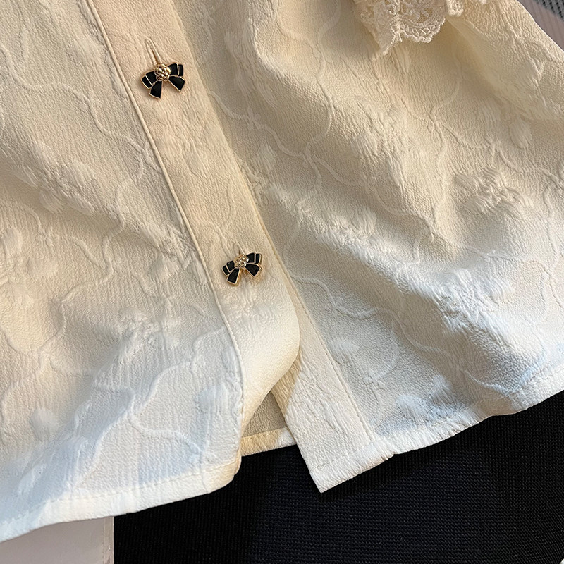 THE UPPER BODY IS BEAUTIFUL  ITS SO PRETTY  FRENCH VINTAGE DOLL COLLAR LACE SHIRT WOMENS SUMMER PUFF SHORT SLEEVE TOP