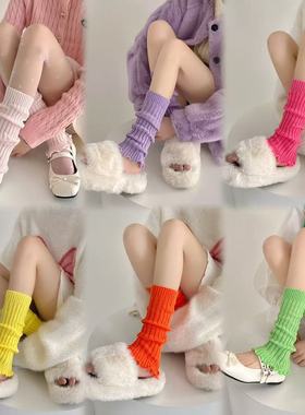 袜套女彩色多巴胺中筒堆堆袜ins学院风纯色花边洛丽塔腿套秋冬