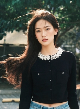 法式S家2025早春新款女温柔优雅珍珠圆领针织开衫+半裙SFPCA01162