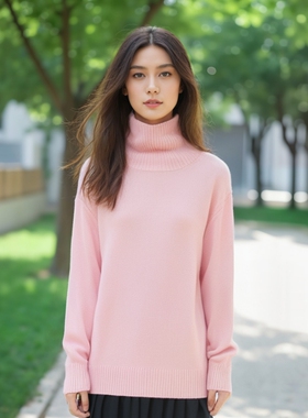 法式M家2025早春新款温柔甜美慵懒宽松百搭高领针织衫MFPPU00878