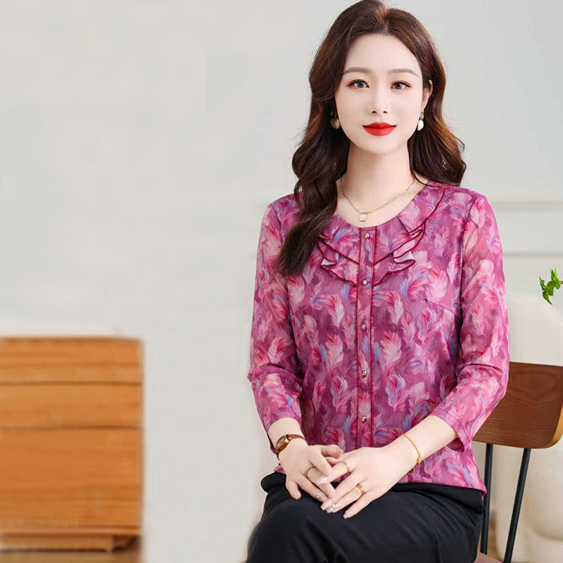凯斯曼衬衫2026台湾网纱春季妈妈装中老年女式上衣薄款洋气T恤衫