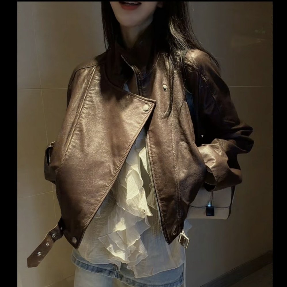 欧货翻领短款皮衣外套2026春新款高级小个子机车皮夹克炸街羊皮,女装/女士精品,皮衣,淘宝优惠券,粉丝福利购,淘宝优惠卷