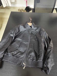 崽崽同款2023秋季新款真皮绵羊皮时髦双开拉链衬衫式袖口设计皮衣