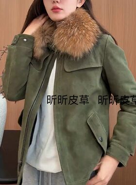 2025冬季新款羽绒鹅绒服貉子领休闲运动简约修身减龄真皮翻毛皮衣