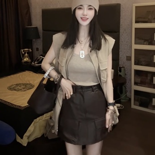 海宁真皮短裤裙女绵羊皮短裤大口袋工装裤显瘦半身裙皮裙百搭靴裤