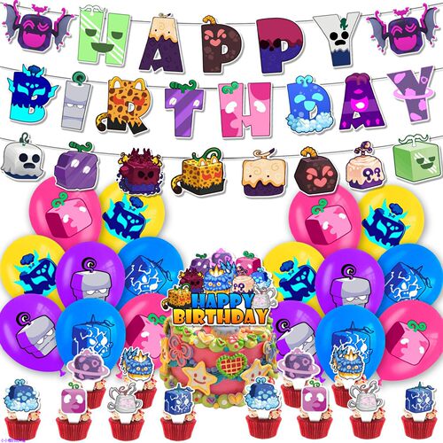 Roblox Blox Fruits生日派对装饰游戏盒子拉旗气球蛋糕插旗横幅
