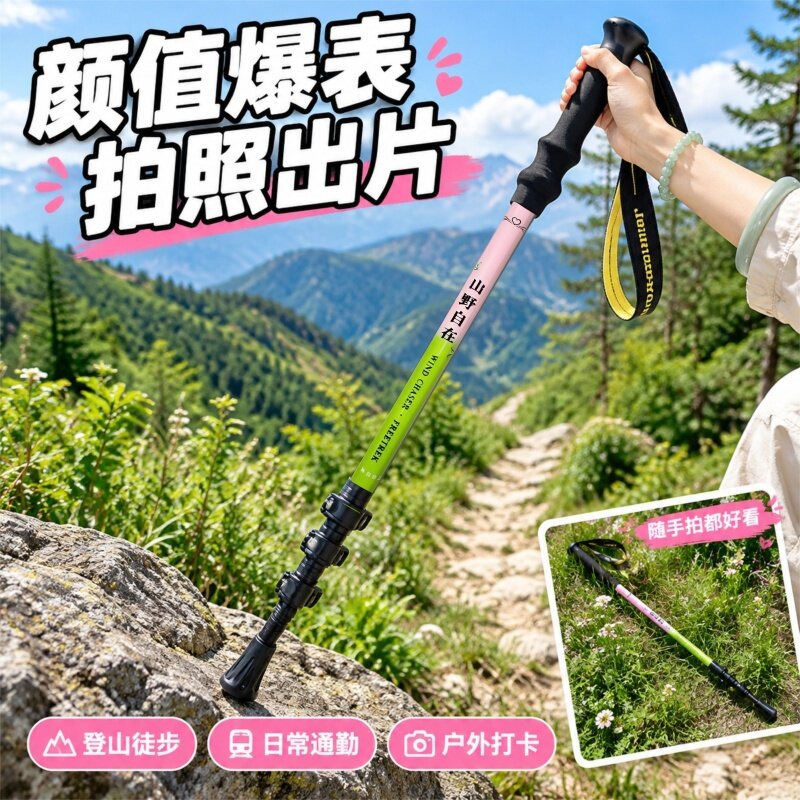 登山杖手杖超轻碳纤维三节折叠伸缩拐杖专业户外徒步装备爬山棍