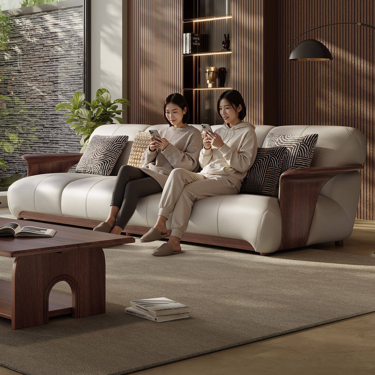 北美黑胡桃木全实木中古风沙发现代沙发客厅轻奢大户型直排家用