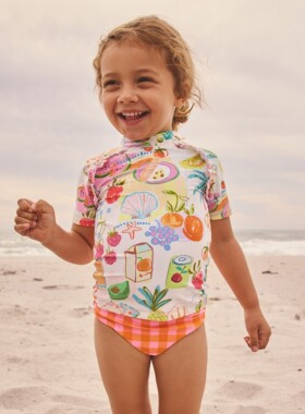 代购NEXT儿童分体泳衣 26夏女童橙色荷叶边短袖防晒泳装 3月-10岁